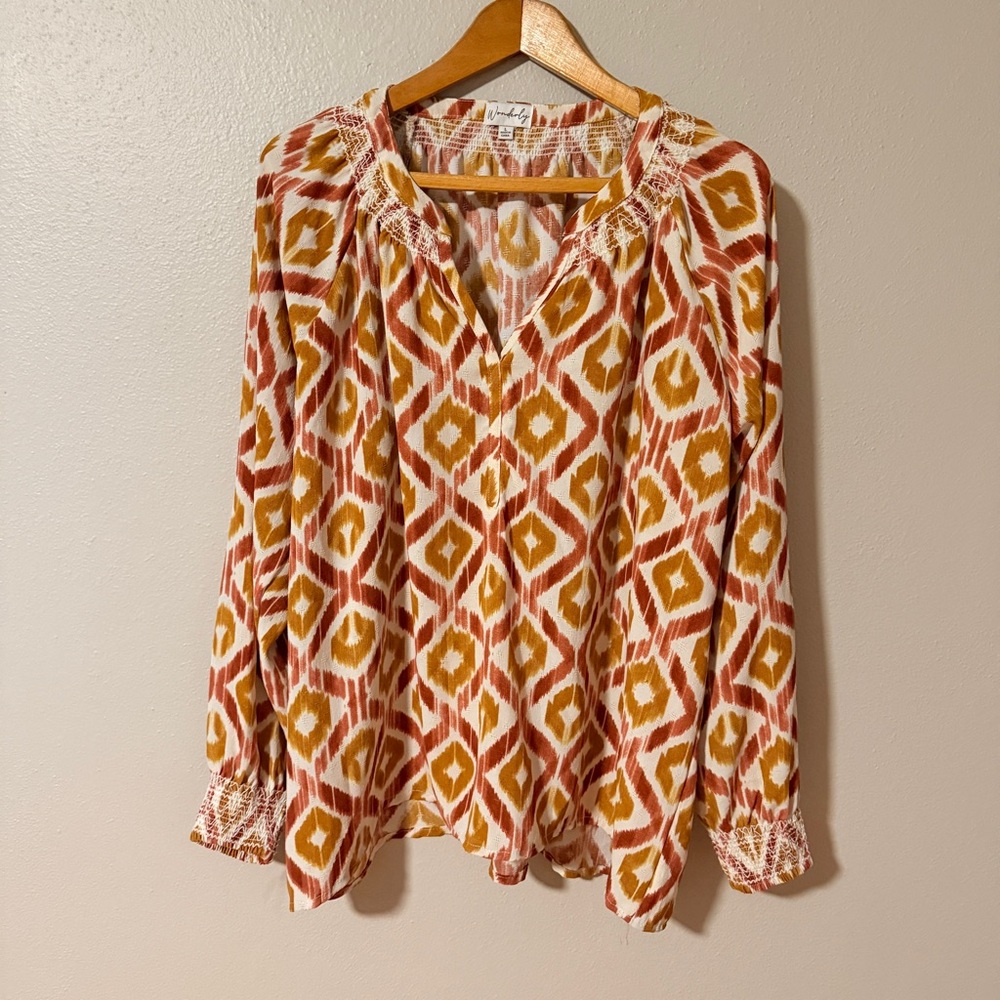 2 for $20! Wonderly Garnet/Rust and Gold Patterned Blouse